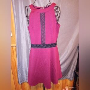 IZ Byer sleeveless embroidered striped hot pink juniors dress